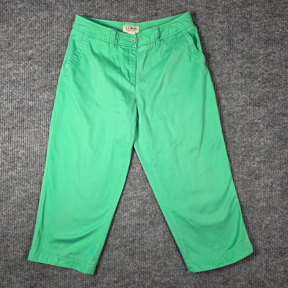 L.L.Bean Green Capri Pants Womens 10‎ Favorite Fit Straight Crop Chinos